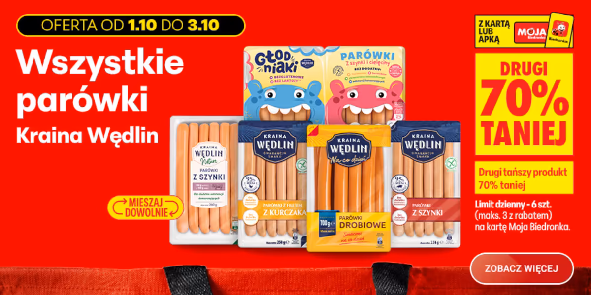 Biedronka: -70% na wszystkie parówki Kraina Wędlin