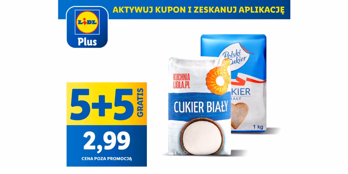 Lidl: KUPON 5 + 5 GRATIS na cukier biały