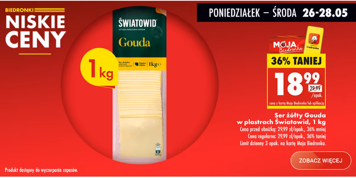 Biedronka: -36% na ser żółty Gouda