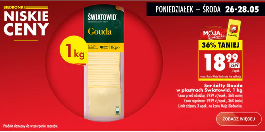 Biedronka: -36% na ser żółty Gouda 26.05.2025