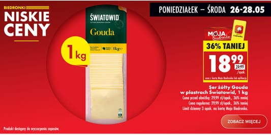 Biedronka: -36% na ser żółty Gouda 26.05.2025