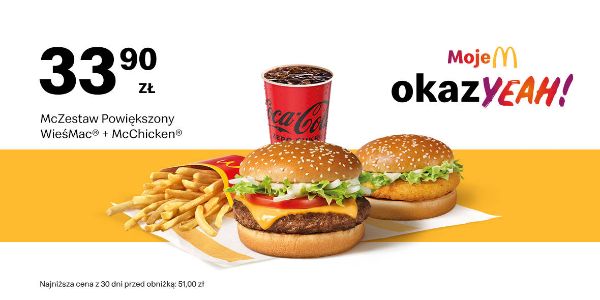 McDonald's: 33,90 zł McZestaw Powiększony WieśMac® + McChicken® 16.09.2024