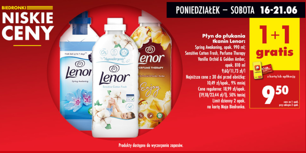 Biedronka: 1+1 GRATIS na płyn do płukania tkanin Lenor 16.06.2025