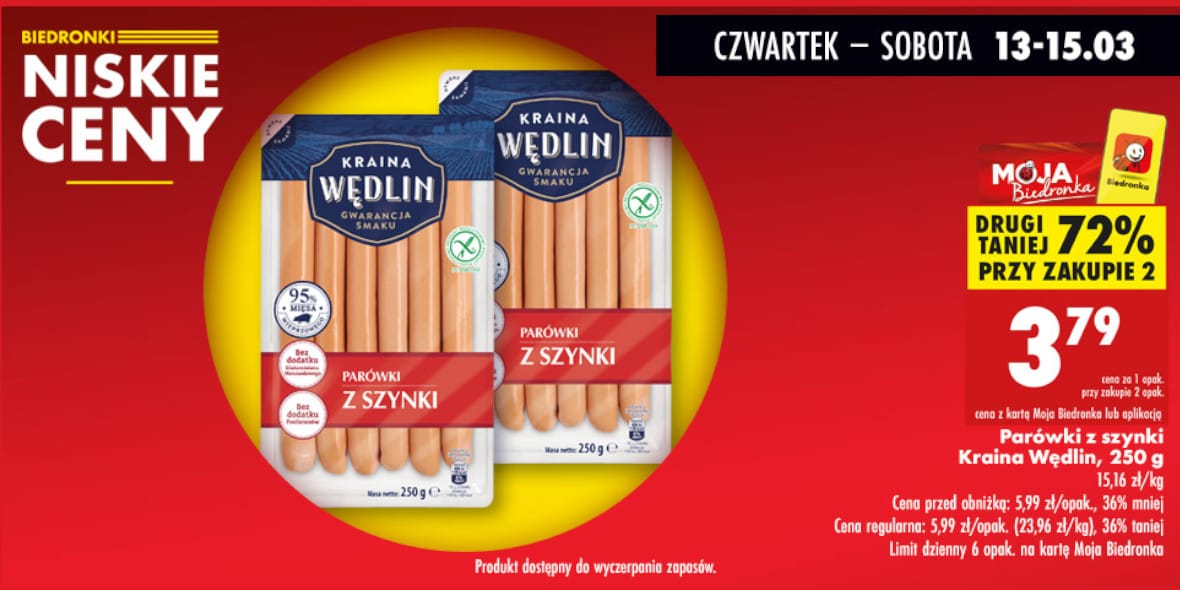 Biedronka: -72% na parówki z szynki Kraina Wędlin
