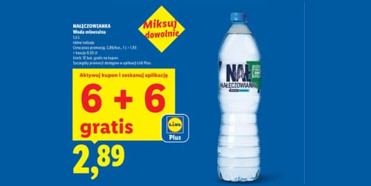 Lidl: KUPON 6 + 6 GRATIS na wodę Nałęczowianka 24.08.2026