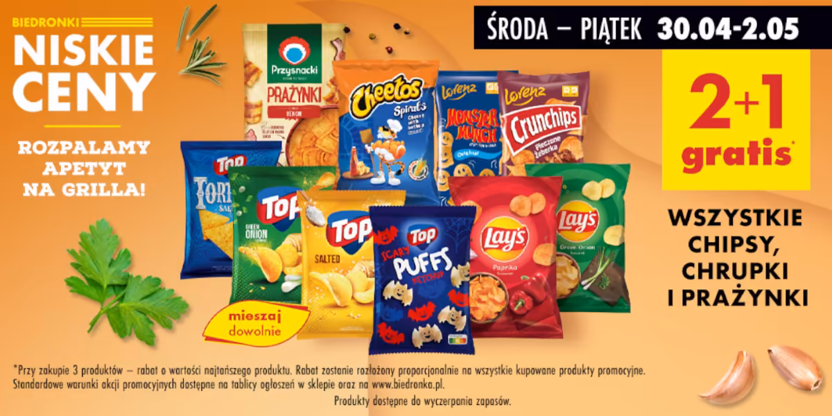 Biedronka: 2 + 1 GRATIS na wszystkie chipsy, chrupki, prażynki
