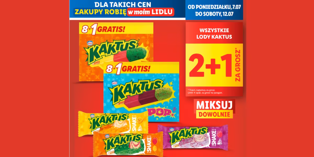 Lidl: 2+1 za GROSZ na wszystkie lody Kaktus