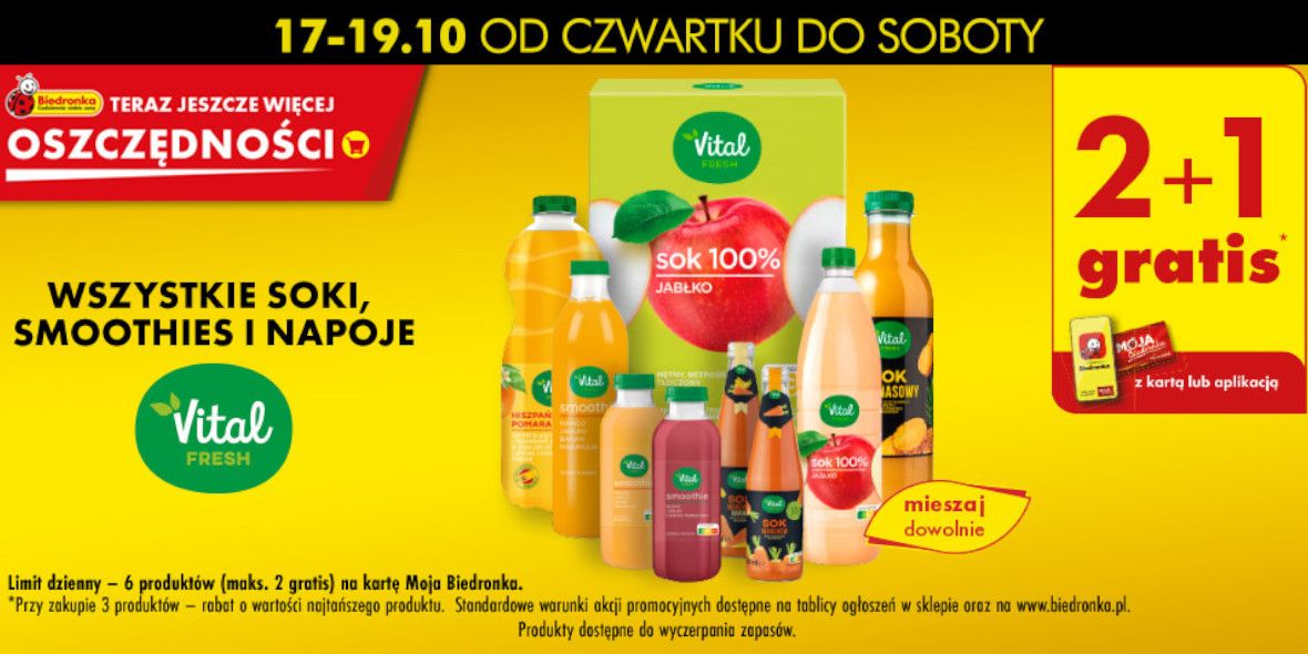 Biedronka: 2+1 GRATIS wszystkie soki, smoothies i napoje Vital Fresh 17.10.2024