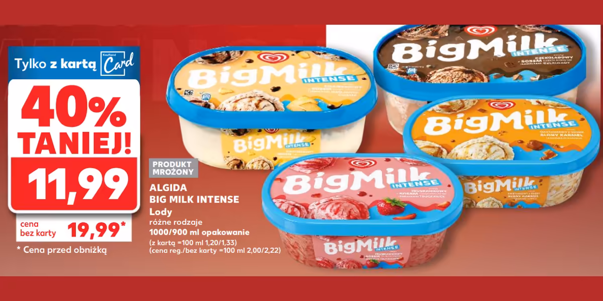 Kaufland: -40% na lody Big Milk Intense Algida