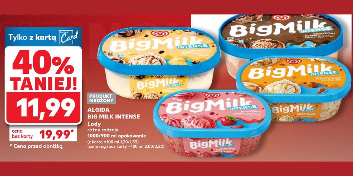 Kaufland: -40% na lody Big Milk Intense Algida