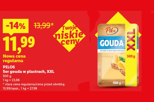 Lidl: -14% na ser gouda w plastrach PILOS