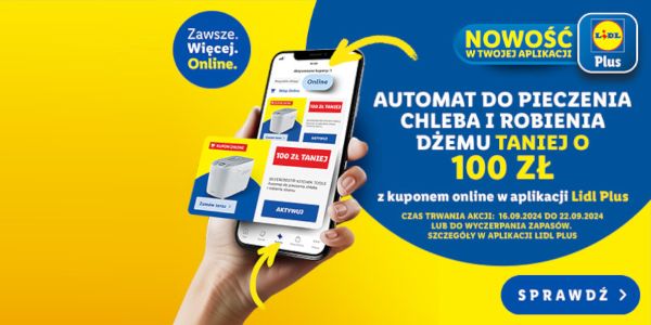 Lidl: KUPON -100 zł na maszynę do chleba i dżemu 16.09.2024