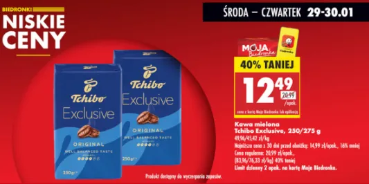 Biedronka: -40% na kawę mieloną Tchibo Exclusive 29.01.2025