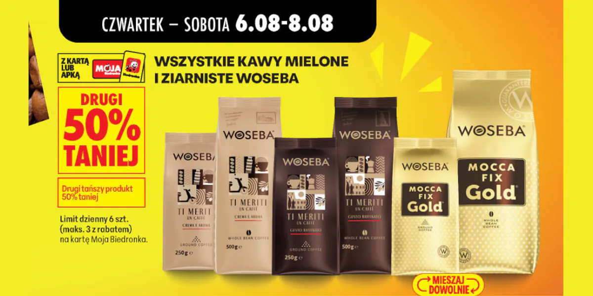 Biedronka: -50% na wszystkie kawy mielone i ziarniste Woseba