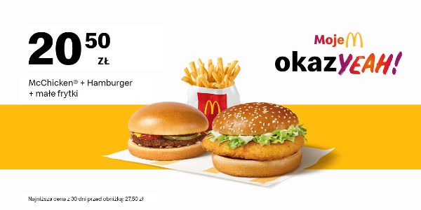 McDonald's: 20,50 zł McChicken® + Hamburger + małe frytki 02.09.2024