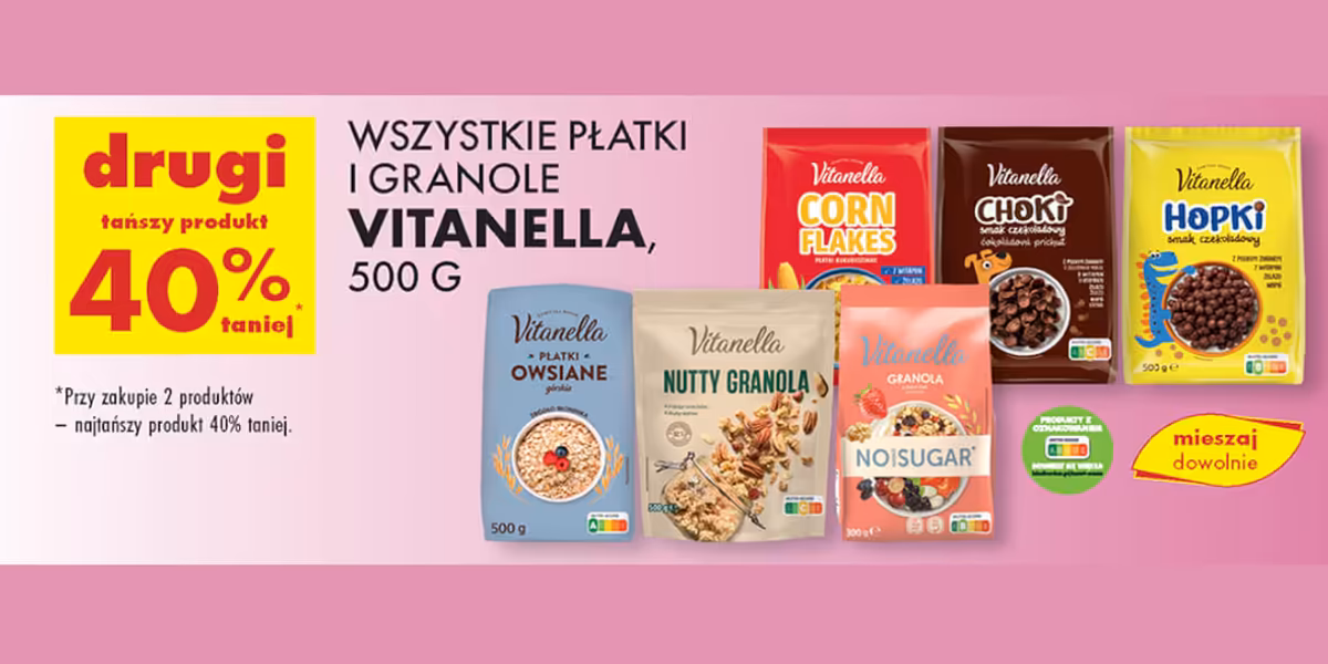 Biedronka: -40% na płatki śniadaniowe i owsiane Vitanella