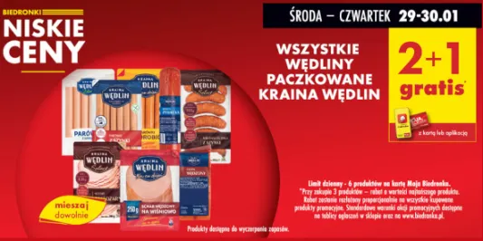 Biedronka: 2+1 GRATIS na wędliny paczkowane Kraina Wędlin 29.01.2025