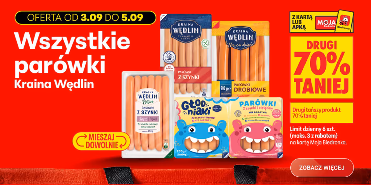 Biedronka: -70% na wszystkie parówki Kraina Wędlin