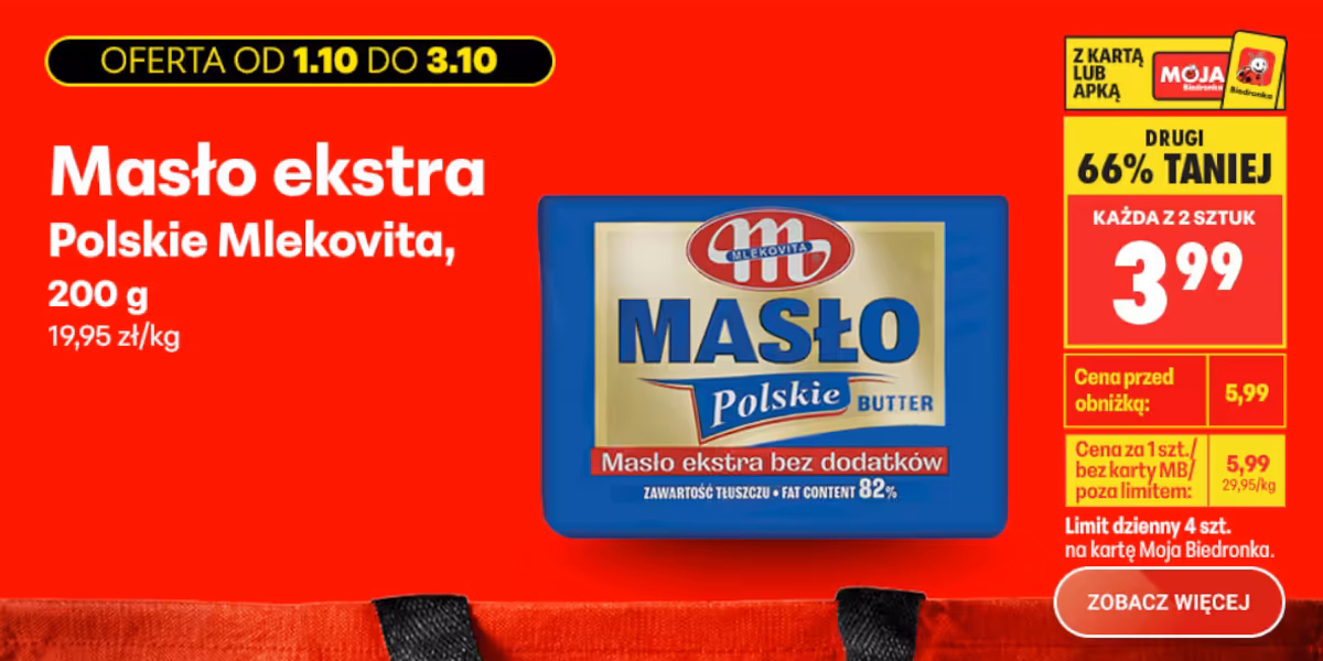 Biedronka: -66% na masło Ekstra Polskie Mlekovita