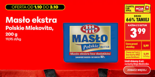 Biedronka: -66% na masło Ekstra Polskie Mlekovita 01.10.2026