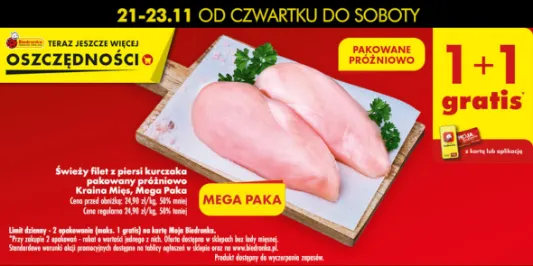 Biedronka: 1+1 GRATIS świeży filet z piersi kurczaka 21.11.2024