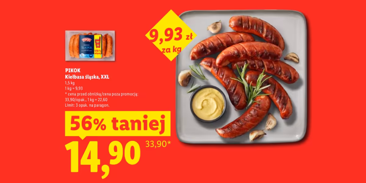 Lidl: -56% na kiełbasę śląską PIKOK, XXL
