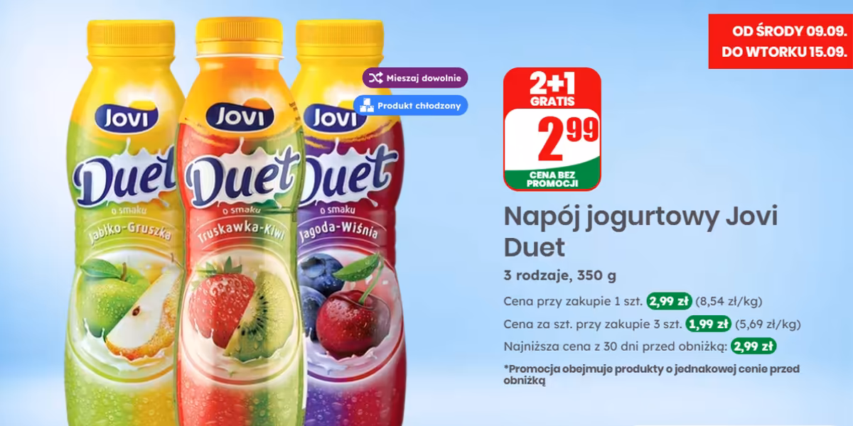 Dino: 2+1 GRATIS na napój jogurtowy Jovi Duet