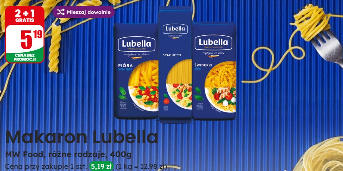 Dino: 2+1 GRATIS na makaron Lubella 17.03.2025