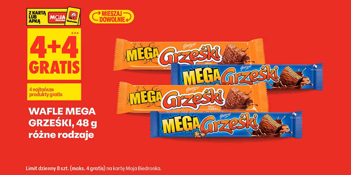 Biedronka: 4+4 GRATIS na wafle Mega Grześki