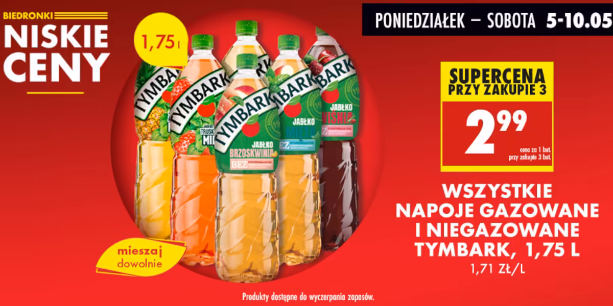 Biedronka: 2,99 zł za napój gazowany i niegazowany Tymbark