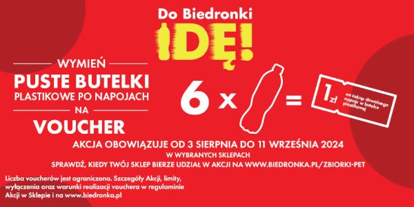 Biedronka:  Voucher za puste butelki 07.08.2024