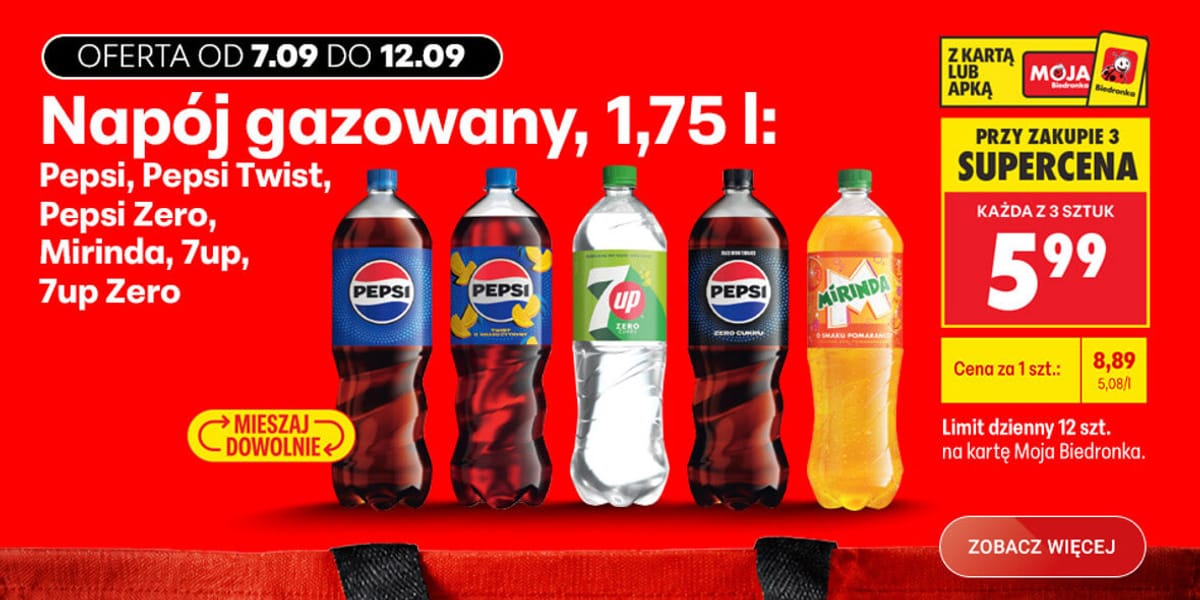 Biedronka: 5,99 zł za napój gazowany, opak. 1,75 l
