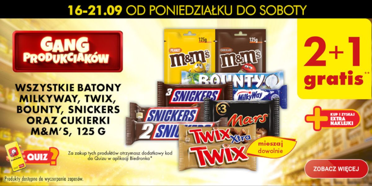 Biedronka: 2+1 GRATIS na wszystkie batony oraz cukierki M&M'S