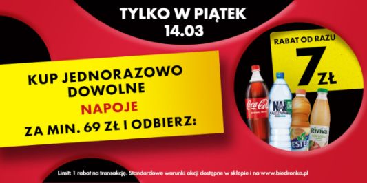 Biedronka: -7 zł na napoje 14.03.2025