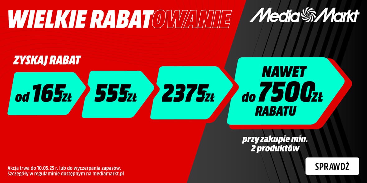 Media Markt: Do -7500 zł przy zakupie min. 2 produktów 08.05.2025