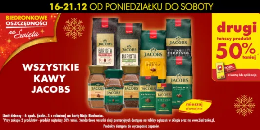 Biedronka: -50% na wszystkie kawy Jacobs 16.12.2024