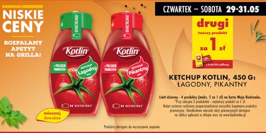 Biedronka: 1 zł za drugie opakowanie Ketchupu Kotlin 29.05.2025