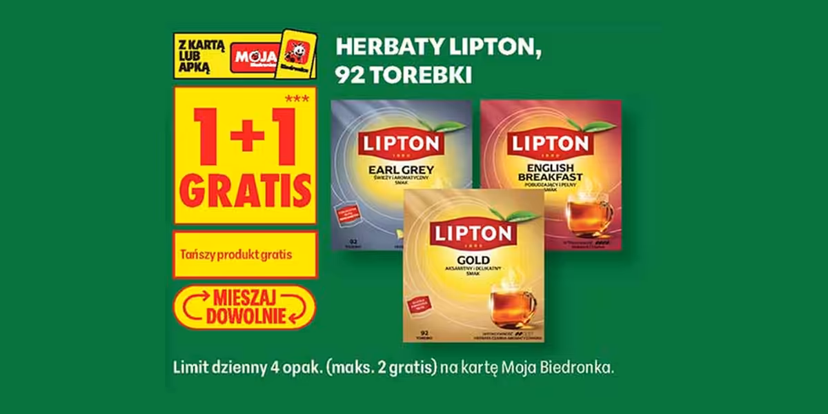 Biedronka: 1+1 GRATIS na wszystkie herbaty Lipton