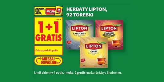 Biedronka: 1+1 GRATIS na wszystkie herbaty Lipton 25.08.2026