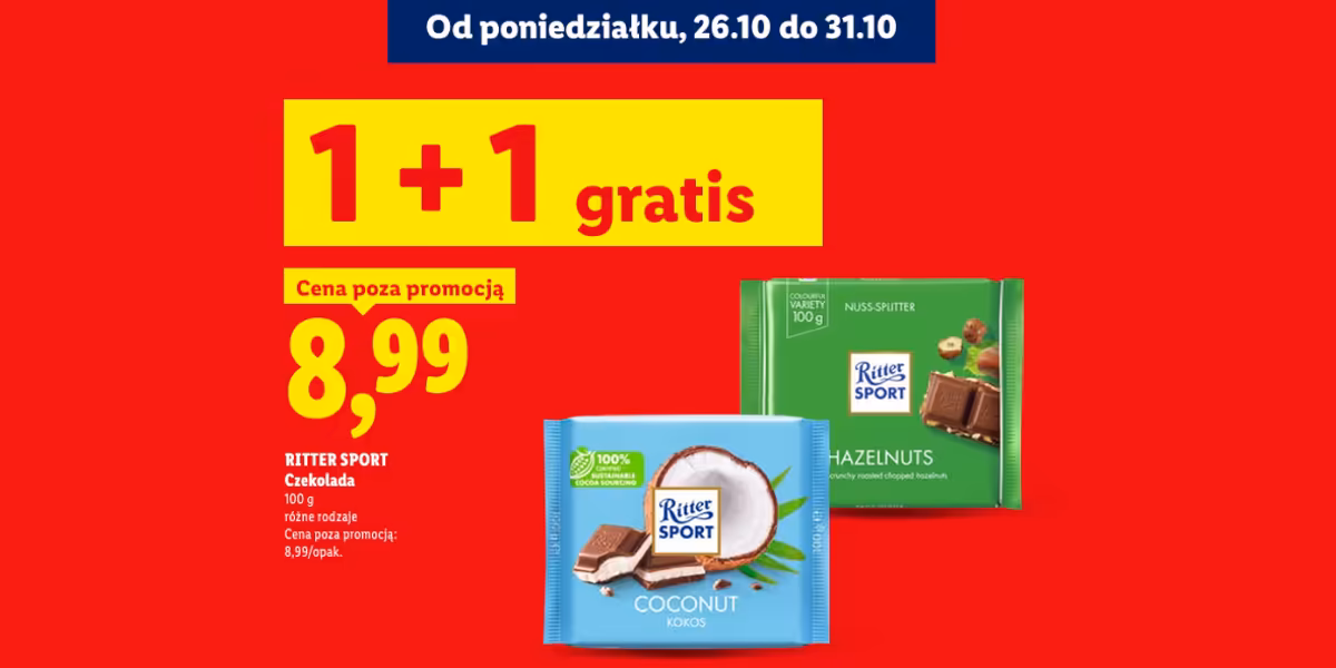 Lidl: 1 + 1 GRATIS na czekoladę Ritter Sport