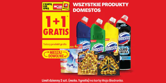 Biedronka: 1+1 GRATIS na wszystkie produkty Domestos 29.09.2026