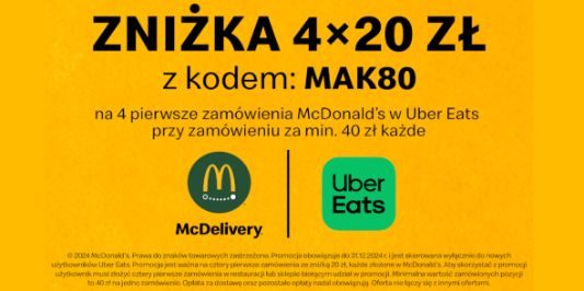 McDonald's: KOD rabatowy -80 zł na zamówienia z dostawą Uber Eats 17.09.2024