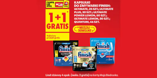 Biedronka: 1+1 GRATIS na kapsułki do zmywarki Finish 03.02.2026