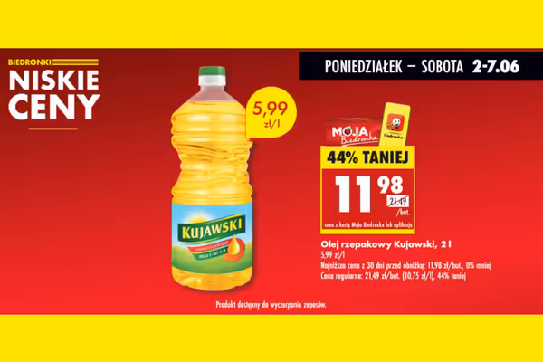 : -44% na olej rzepakowy Kujawski, 2 l