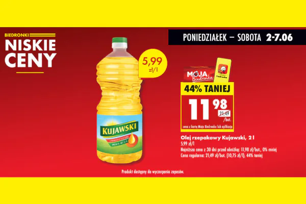 : -44% na olej rzepakowy Kujawski, 2 l
