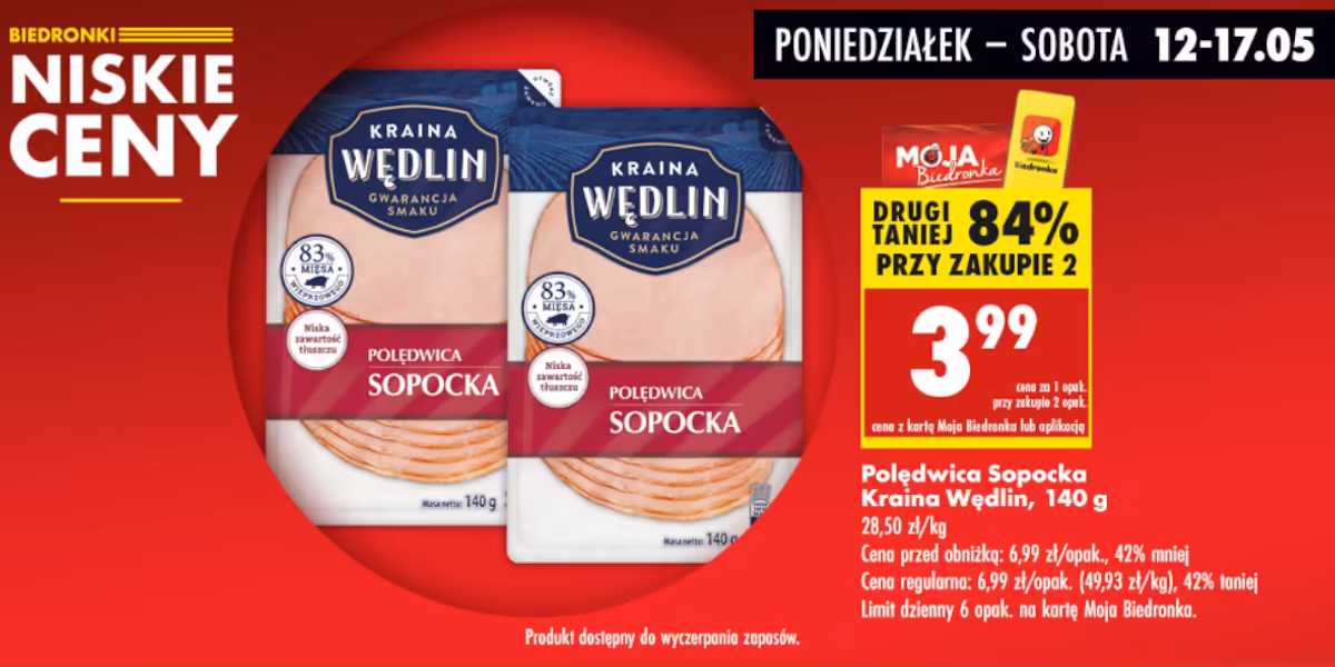 Biedronka: -84% na polędwicę sopocką Kraina Wędlin