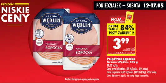 Biedronka: -84% na polędwicę sopocką Kraina Wędlin 12.05.2025