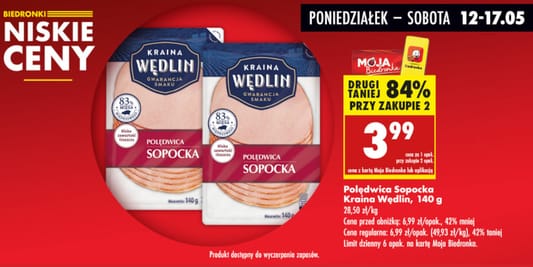 Biedronka: -84% na polędwicę sopocką Kraina Wędlin 12.05.2025