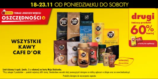 Biedronka: -60% na wszystkie kawy Cafe D'Or 18.11.2024