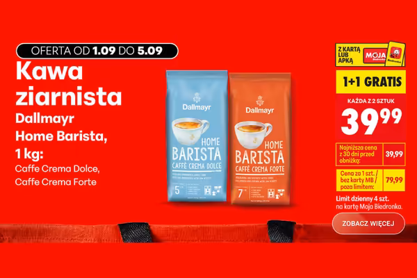 Biedronka: 1+1 GRATIS na kawę Dallmayr Home Barista